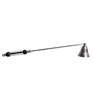 Vintage Silver Tone Candle Snuffer Black White Striped Art Deco Style Handle 11"